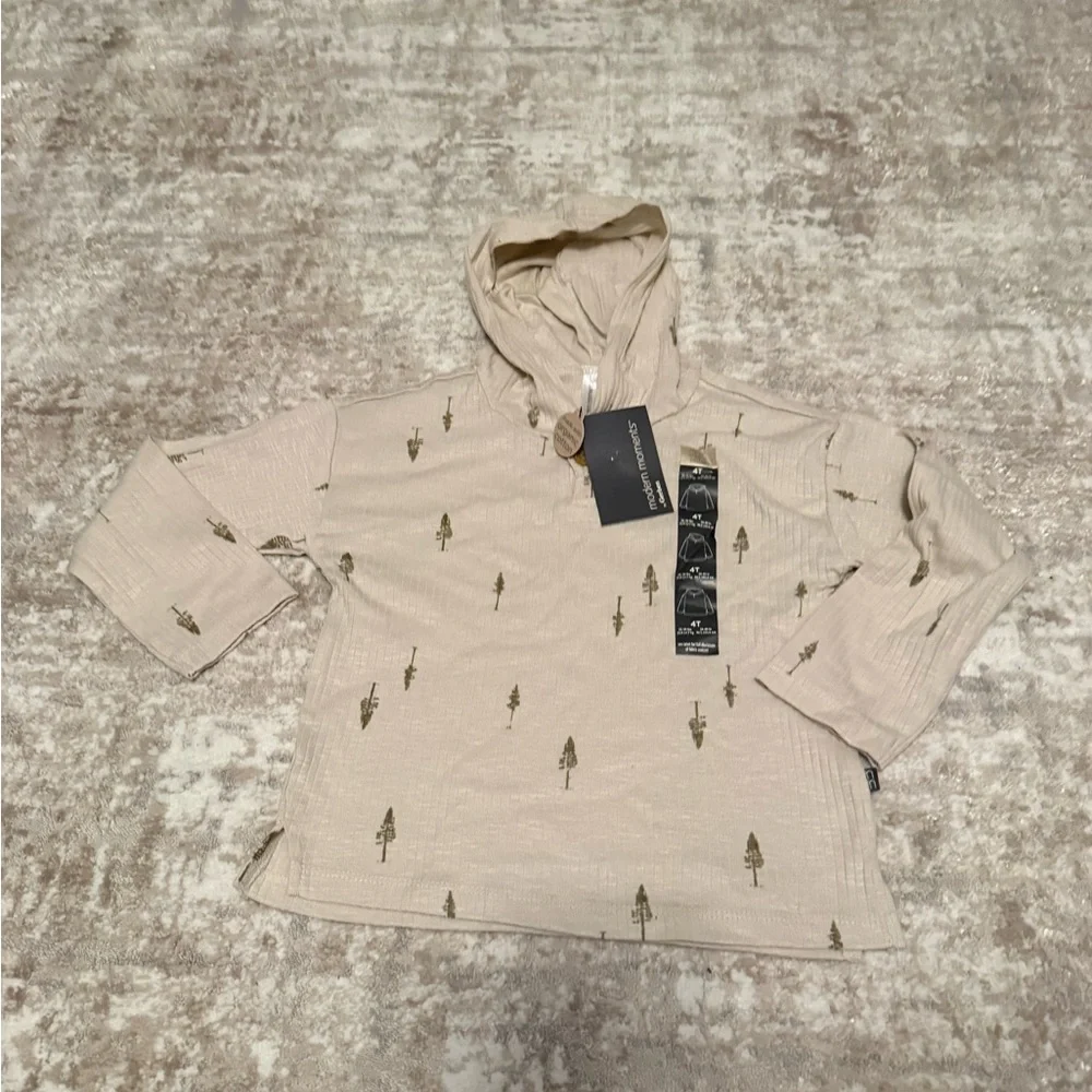 Modern Moments Neutral Hooded Tunic with Tree Print size 4T-NWT